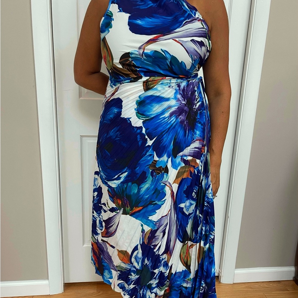 SHEIN One-Shoulder Blue Floral Dress